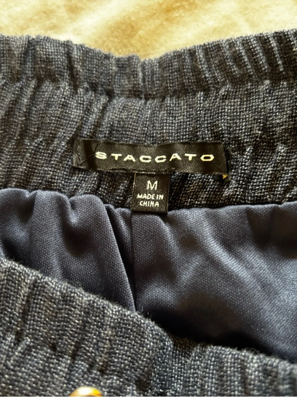 Staccato Navy Blue Linen Blend Shorts Size Medium Elastic Waist Casual Summer